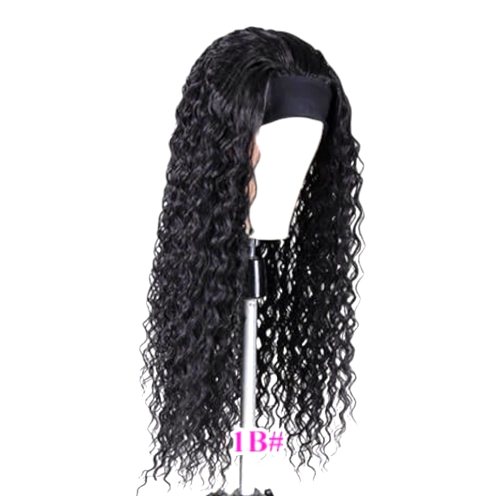 New 28" Natural Black Kinky Curly Headband Glueless Wear & Go Synthetic Wig - Picture 2 of 15